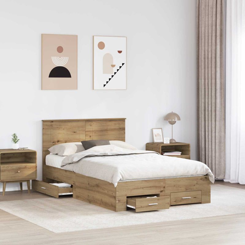 Casa si Gradina - Mobilier - Paturi si accesorii - Paturi - Cadru de pat Stejar Artizanal 120 x 190 cm Lemn compozit - Infinity.ro