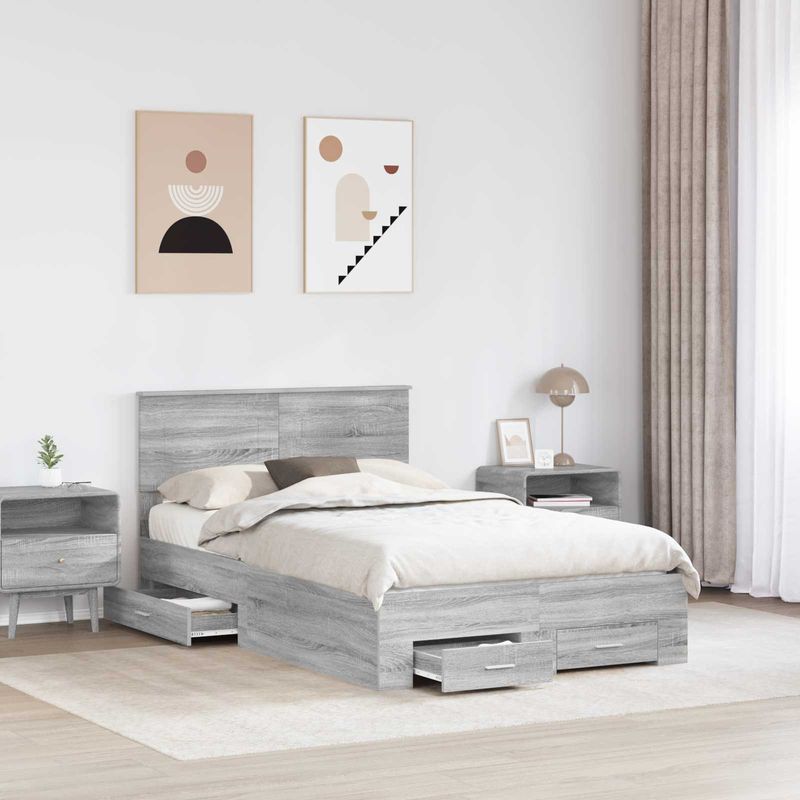 Casa si Gradina - Mobilier - Paturi si accesorii - Paturi - Cadru de pat cu headboard Gri Sonoma 135 x 190 cm Lemn compozit - Infinity.ro