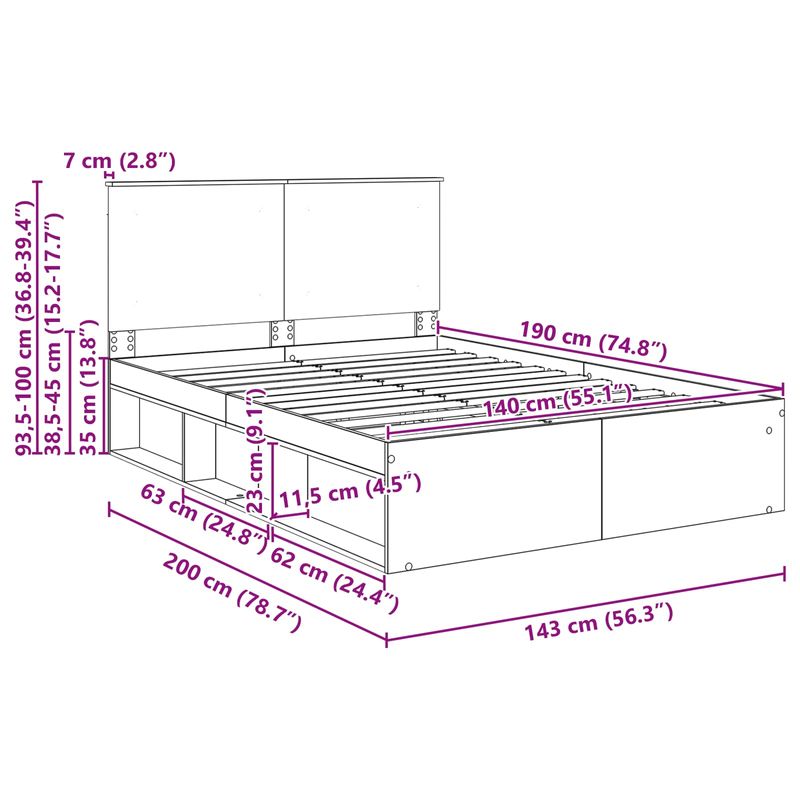 Casa si Gradina - Mobilier - Paturi si accesorii - Paturi - Cadru de pat cu headboard Sonoma 140 x 190 cm Lemn de pin masiv - Infinity.ro