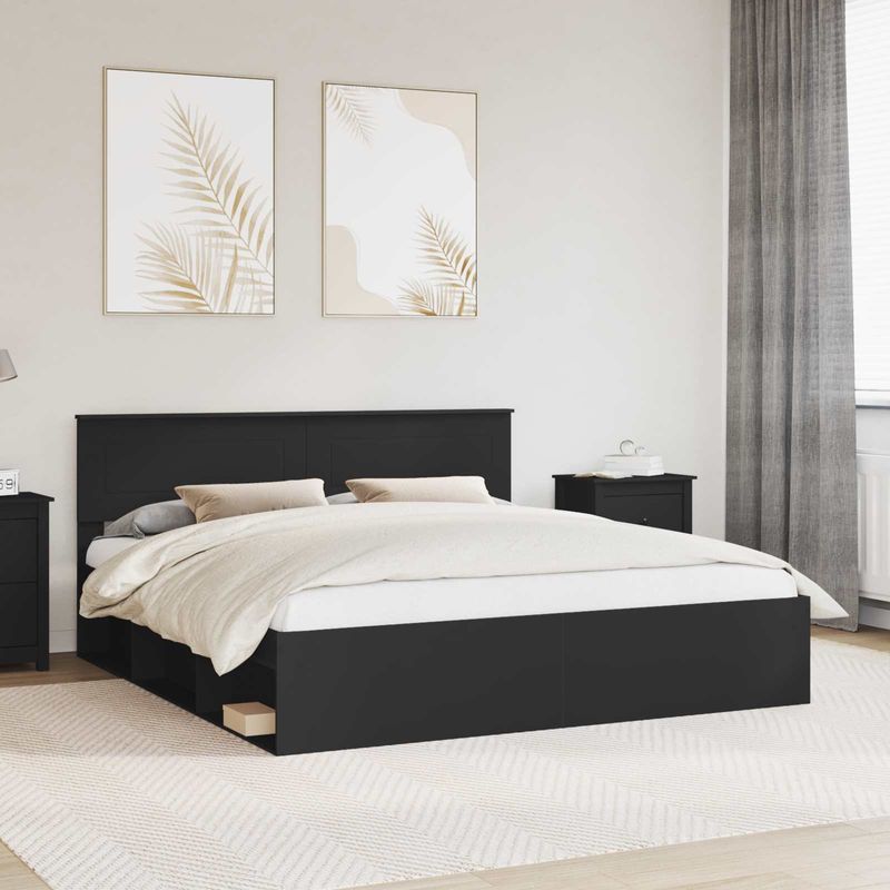 Casa si Gradina - Mobilier - Paturi si accesorii - Paturi - Cadru de pat cu headboard Negru 180 x 200 cm Lemn compozit - Infinity.ro