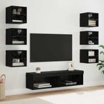 Casa si Gradina - Mobilier - Comode si corpuri - Comode - Cabinet TV cu lumini cu banda LED 8 pcs Stejar Negru Sticla - Infinity.ro