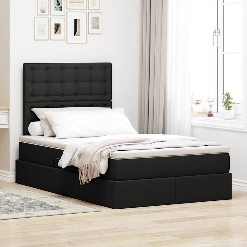 Casa si Gradina - Mobilier - Paturi si accesorii - Paturi - Pat cu saltea si LED cu saltea Negru 120 x 190 cm Poliester - Infinity.ro