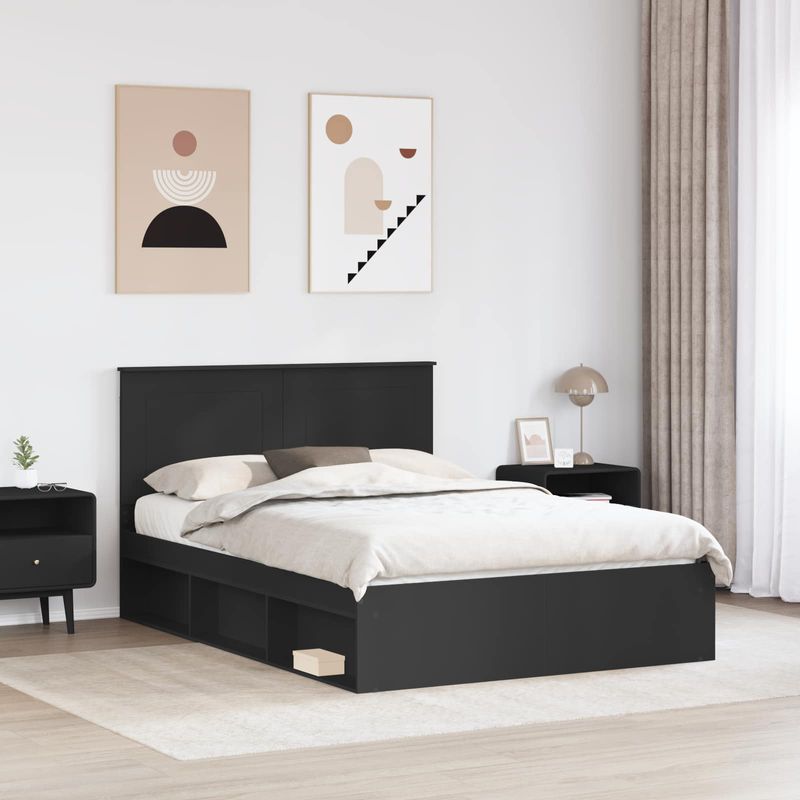 Casa si Gradina - Mobilier - Paturi si accesorii - Paturi - Cadru de pat cu headboard Negru 160 x 200 cm Lemn de pin masiv - Infinity.ro