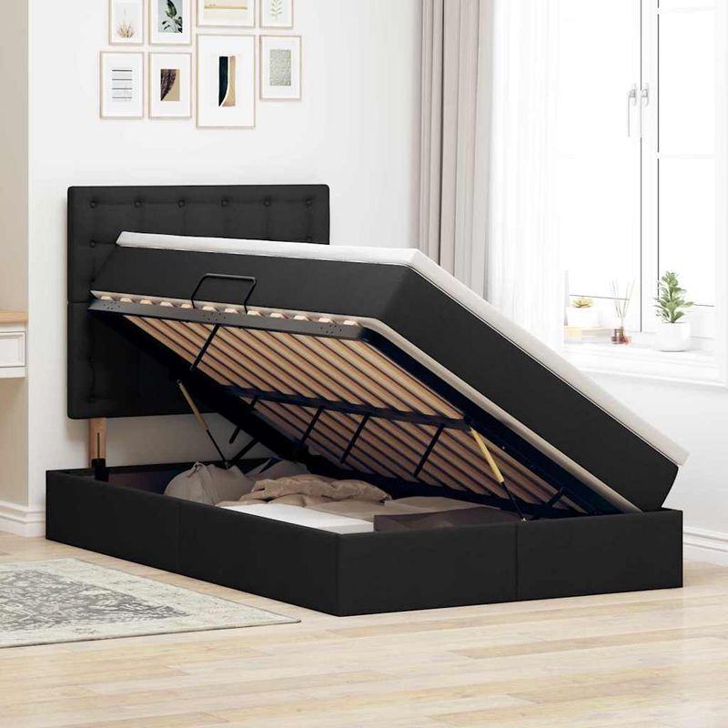 Casa si Gradina - Mobilier - Paturi si accesorii - Paturi - Pat cu saltea si LED cu saltea Negru 120 x 190 cm Poliester - Infinity.ro