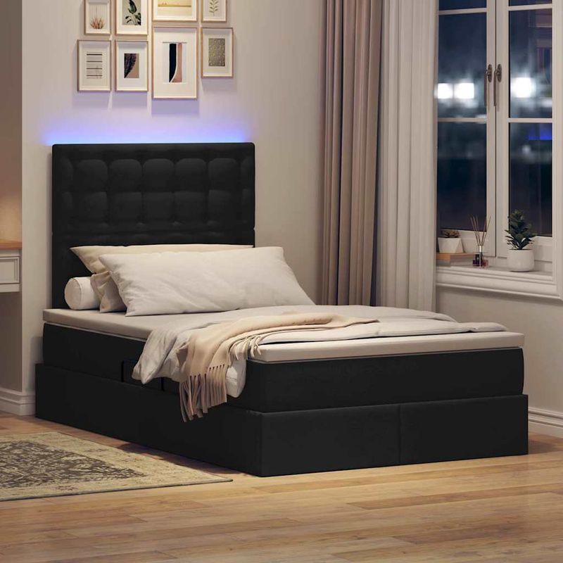 Casa si Gradina - Mobilier - Paturi si accesorii - Paturi - Pat cu saltea si LED cu saltea Negru 120 x 190 cm Poliester - Infinity.ro