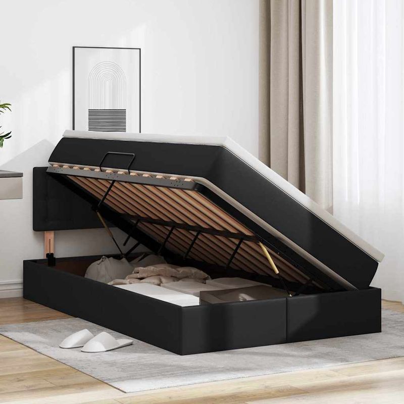 Casa si Gradina - Mobilier - Paturi si accesorii - Paturi - Pat cu saltea si LED Negru 120 x 190 cm Piele artificiala - Infinity.ro