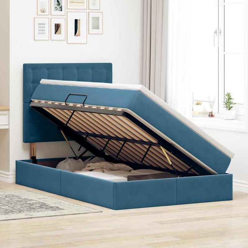 Casa si Gradina - Mobilier - Paturi si accesorii - Paturi - Pat cu saltea si LED cu saltea albastru 120 x 190 cm Catifea - Infinity.ro