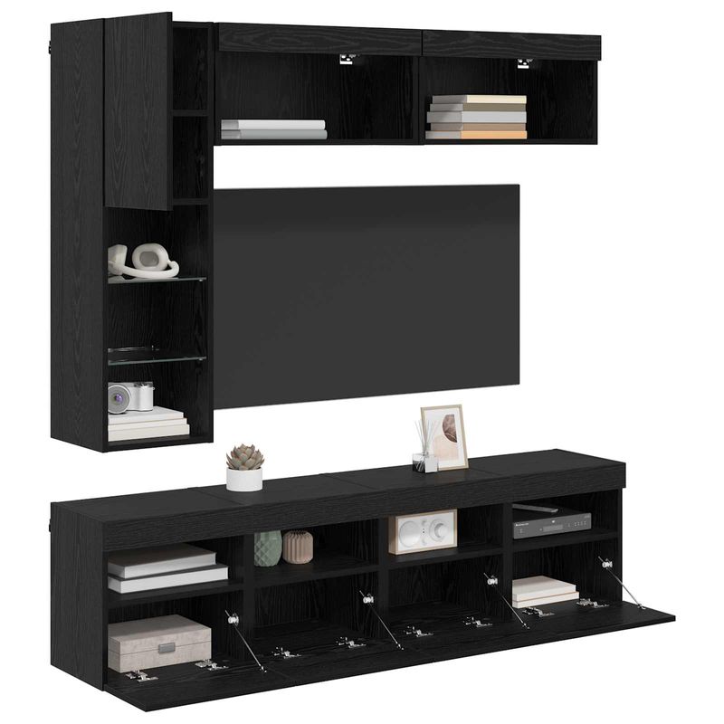 Casa si Gradina - Mobilier - Comode si corpuri - Comode - Cabinet TV Pe perete 7 pcs Stejar Negru Lemn compozit - Infinity.ro