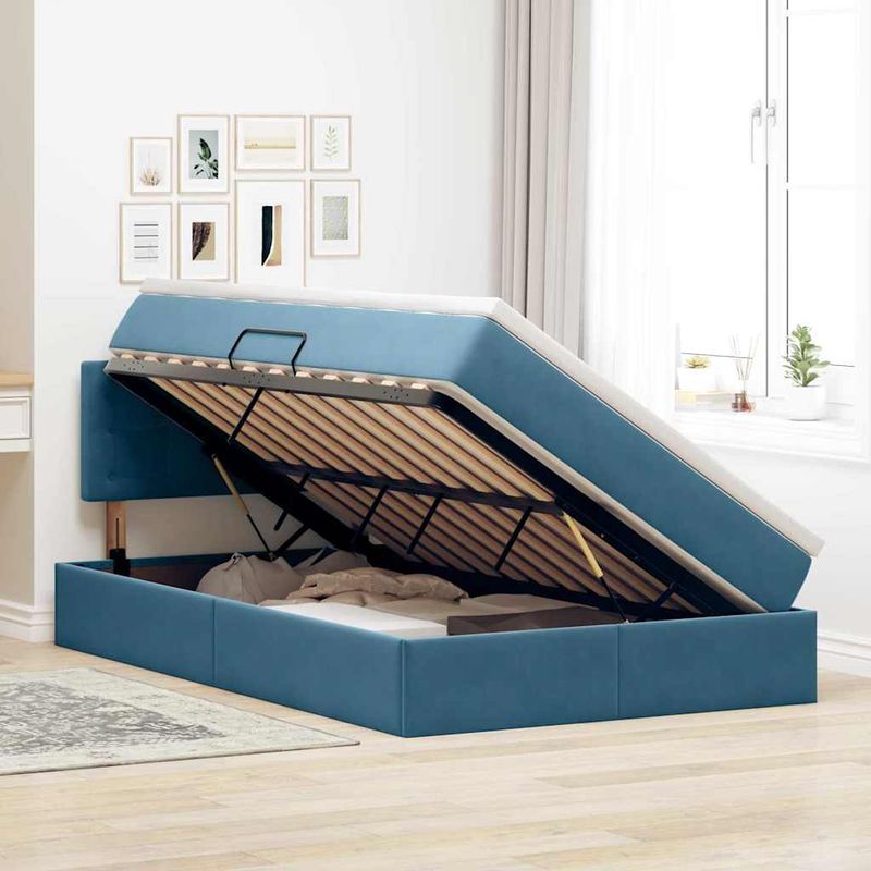 Casa si Gradina - Mobilier - Paturi si accesorii - Paturi - Pat cu saltea si LED cu saltea albastru 120 x 190 cm Catifea - Infinity.ro