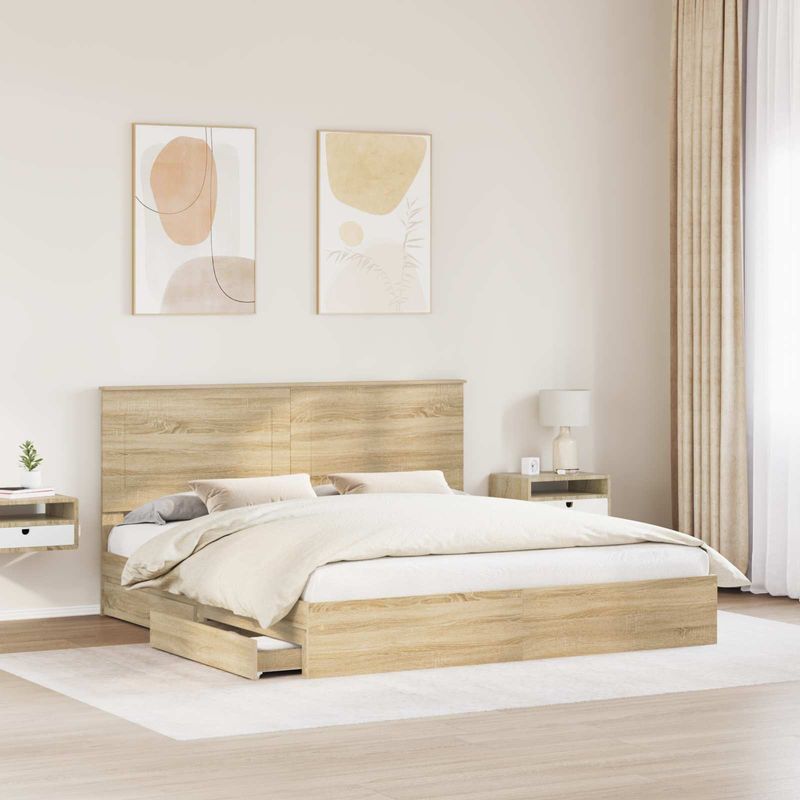 Casa si Gradina - Mobilier - Paturi si accesorii - Paturi - Pat cu storage Stejar Sonoma 180 x 200 cm Lemn compozit - Infinity.ro