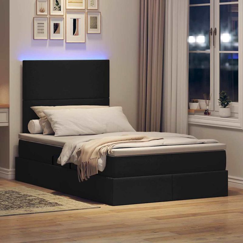 Casa si Gradina - Mobilier - Paturi si accesorii - Paturi - Pat cu saltea si LED cu saltea Negru 120 x 190 cm Poliester - Infinity.ro