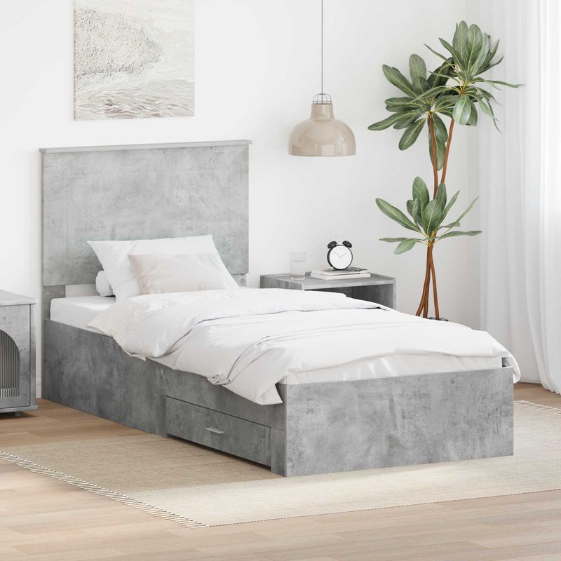 Casa si Gradina - Mobilier - Paturi si accesorii - Paturi - Cadru de pat cu sertar Gri din beton 90 x 200 cm Lemn compozit - Infinity.ro