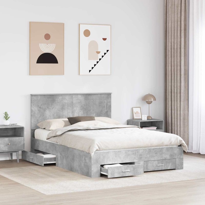 Casa si Gradina - Mobilier - Paturi si accesorii - Paturi - Cadru de pat cu sertar Gri din beton 150 x 200 cm Lemn compozit - Infinity.ro