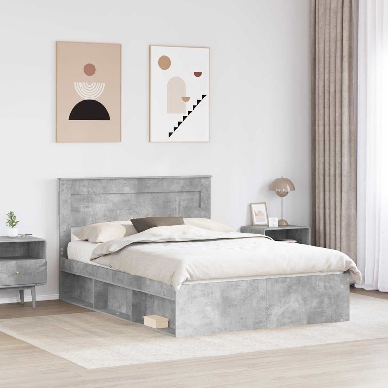 Casa si Gradina - Mobilier - Paturi si accesorii - Paturi - Cadru de pat cu headboard Beton 140 x 190 cm Lemn de pin masiv - Infinity.ro