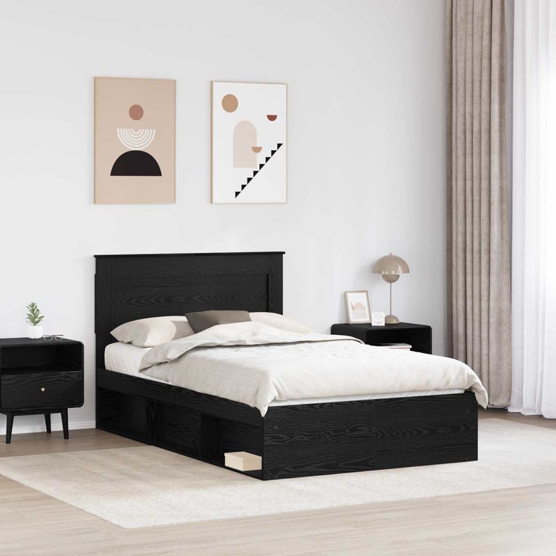 Casa si Gradina - Mobilier - Paturi si accesorii - Paturi - Cadru de pat cu headboard Negru 135 x 190 cm Lemn de pin masiv - Infinity.ro