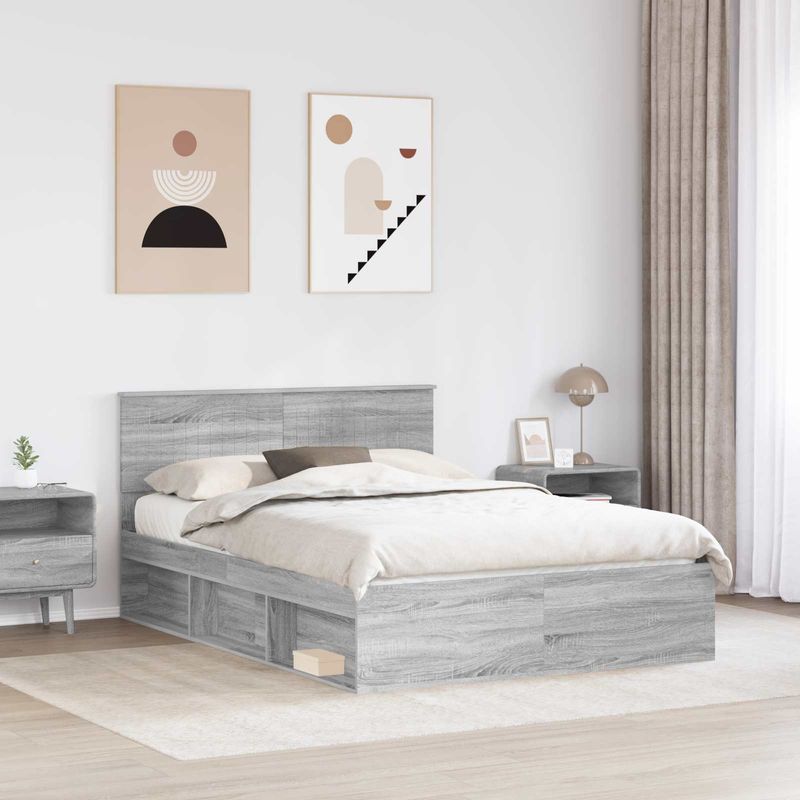 Casa si Gradina - Mobilier - Paturi si accesorii - Paturi - Cadru de pat Gri Sonoma 140 x 190 cm Lemn de pin masiv - Infinity.ro