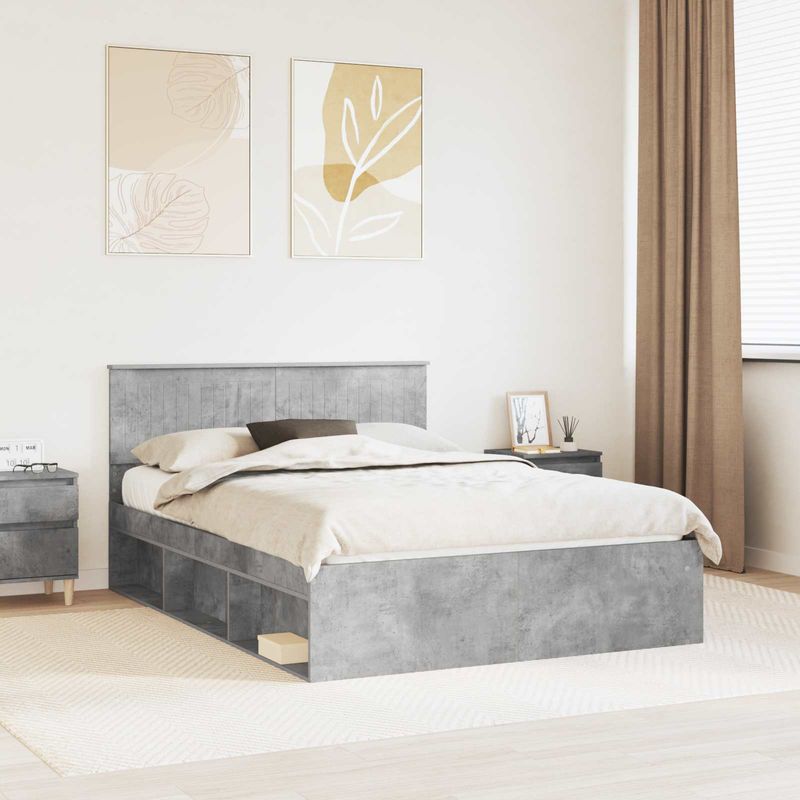 Casa si Gradina - Mobilier - Paturi si accesorii - Paturi - Cadru de pat cu headboard Beton 140 x 190 cm Lemn de pin masiv - Infinity.ro