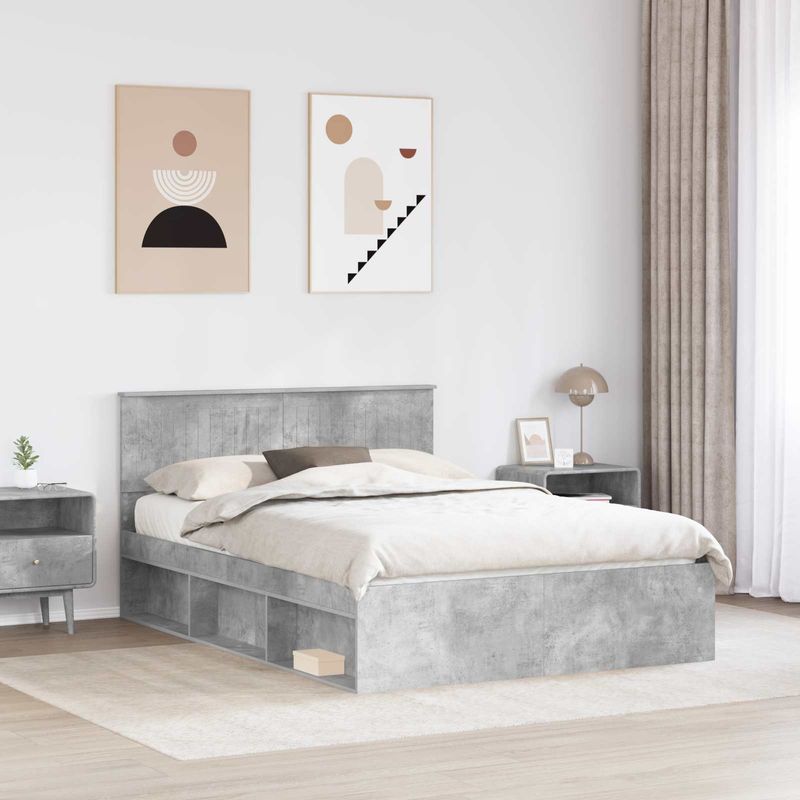 Casa si Gradina - Mobilier - Paturi si accesorii - Paturi - Cadru de pat cu headboard Beton 140 x 190 cm Lemn de pin masiv - Infinity.ro