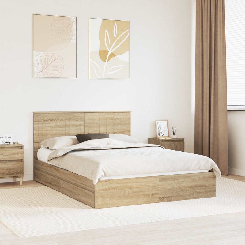 Casa si Gradina - Mobilier - Paturi si accesorii - Paturi - Pat cu storage Stejar Sonoma 140 x 200 cm Lemn compozit - Infinity.ro