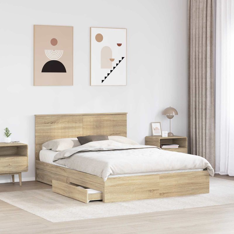 Casa si Gradina - Mobilier - Paturi si accesorii - Paturi - Pat cu storage Stejar Sonoma 140 x 200 cm Lemn compozit - Infinity.ro