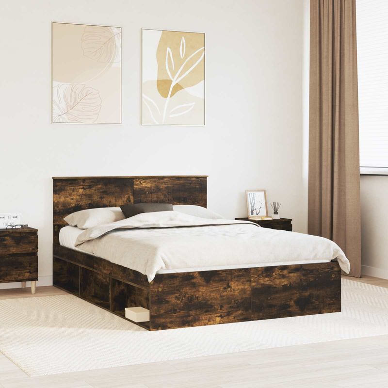 Casa si Gradina - Mobilier - Paturi si accesorii - Paturi - Cadru de pat Stejar fumuriu 140 x 200 cm Lemn de pin masiv - Infinity.ro