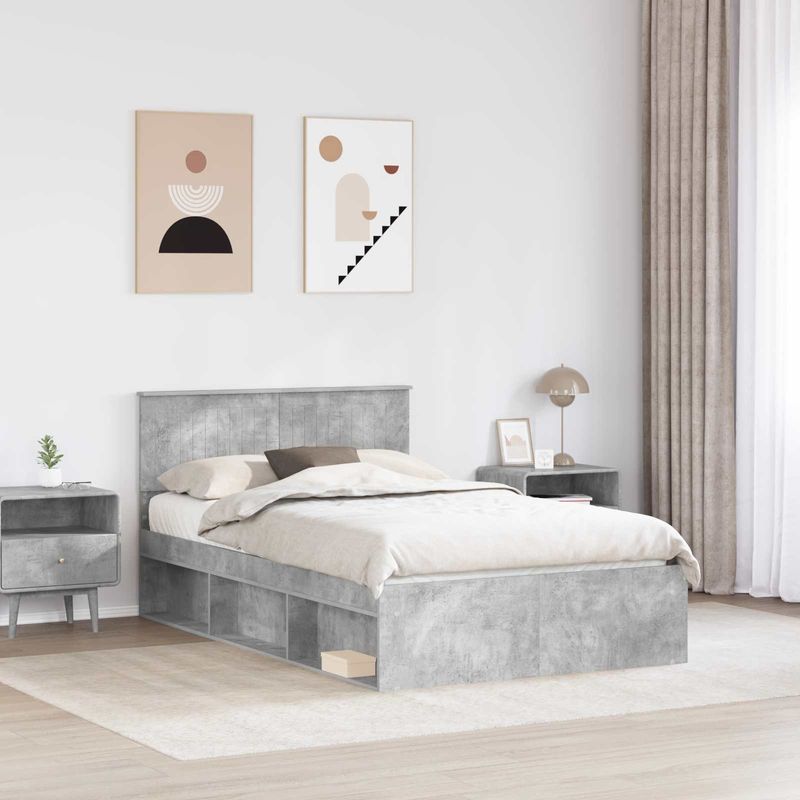 Casa si Gradina - Mobilier - Paturi si accesorii - Paturi - Cadru de pat cu headboard Beton 120 x 200 cm Lemn de pin masiv - Infinity.ro