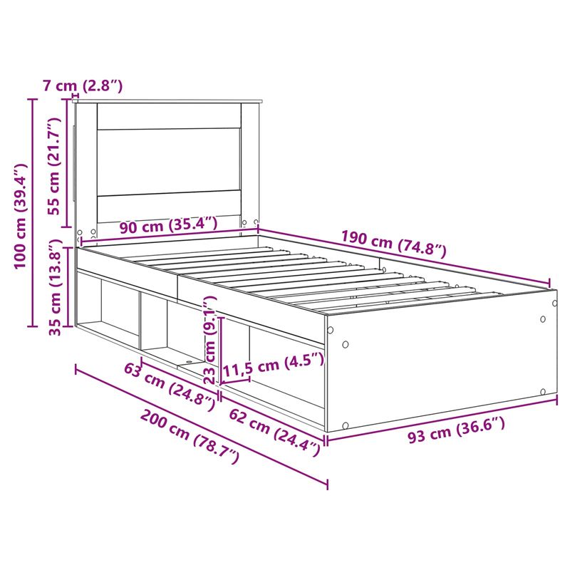 Casa si Gradina - Mobilier - Paturi si accesorii - Paturi - Cadru de pat Stejar artizanal 90 x 190 cm Lemn de pin masiv - Infinity.ro