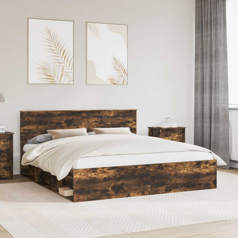 Casa si Gradina - Mobilier - Paturi si accesorii - Paturi - Cadru de pat Stejar fumuriu 180 x 200 cm Lemn de pin masiv - Infinity.ro