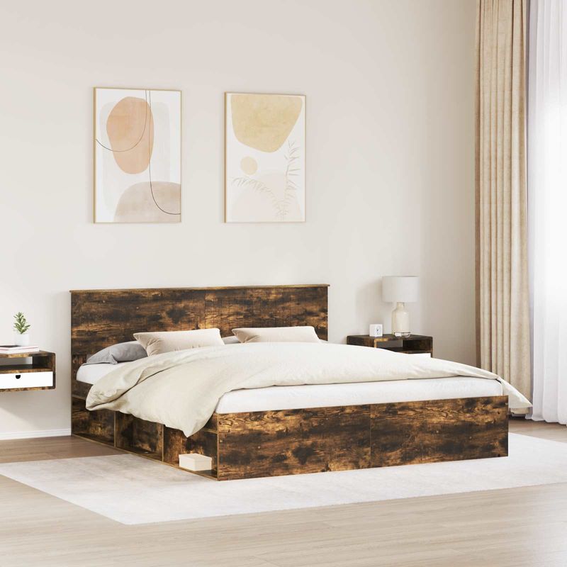 Casa si Gradina - Mobilier - Paturi si accesorii - Paturi - Cadru de pat Stejar fumuriu 180 x 200 cm Lemn de pin masiv - Infinity.ro