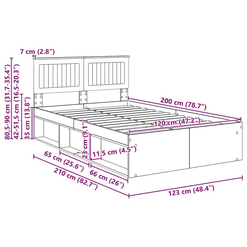 Casa si Gradina - Mobilier - Paturi si accesorii - Paturi - Cadru de pat cu headboard Beton 120 x 200 cm Lemn de pin masiv - Infinity.ro