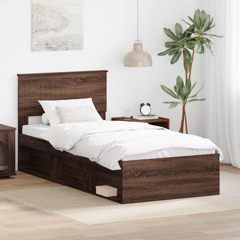 Casa si Gradina - Mobilier - Paturi si accesorii - Paturi - Cadru de pat Stejar inchis 90 x 190 cm Lemn de pin masiv - Infinity.ro