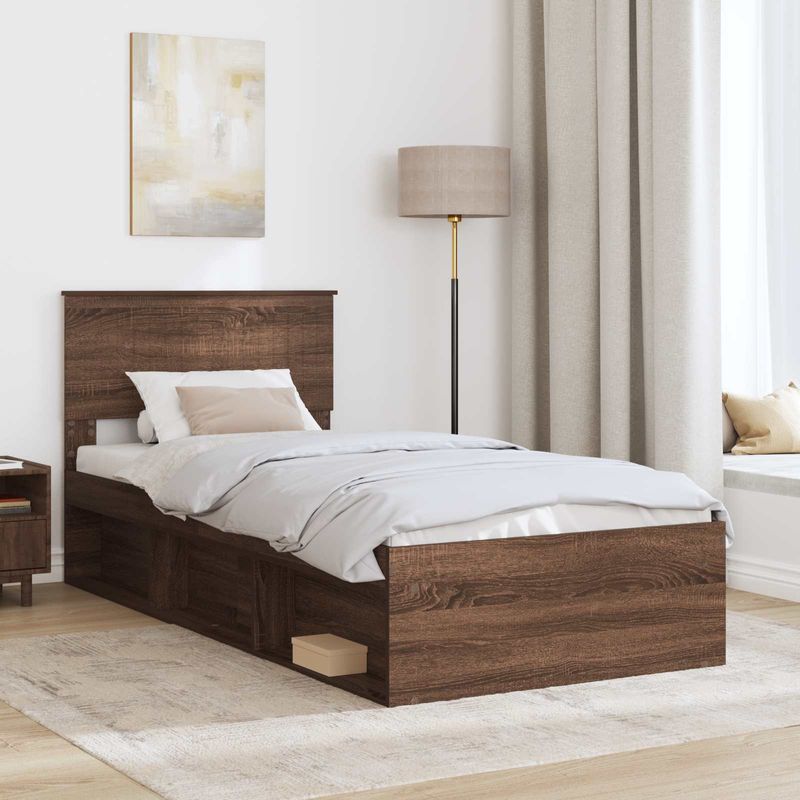 Casa si Gradina - Mobilier - Paturi si accesorii - Paturi - Cadru de pat Stejar inchis 90 x 190 cm Lemn de pin masiv - Infinity.ro