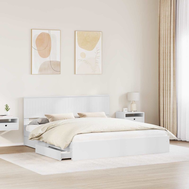 Casa si Gradina - Mobilier - Paturi si accesorii - Paturi - Pat cu storage cu headboard Alb 180 x 200 cm Lemn compozit - Infinity.ro