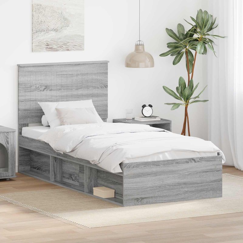 Casa si Gradina - Mobilier - Paturi si accesorii - Paturi - Cadru de pat Gri Sonoma 90 x 190 cm Lemn de pin masiv - Infinity.ro