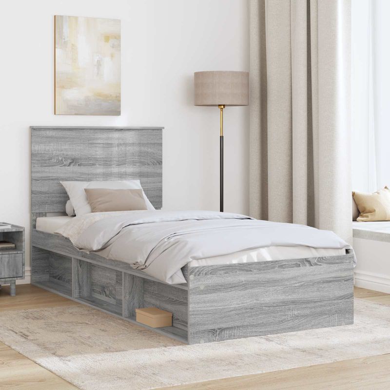 Casa si Gradina - Mobilier - Paturi si accesorii - Paturi - Cadru de pat Gri Sonoma 90 x 190 cm Lemn de pin masiv - Infinity.ro