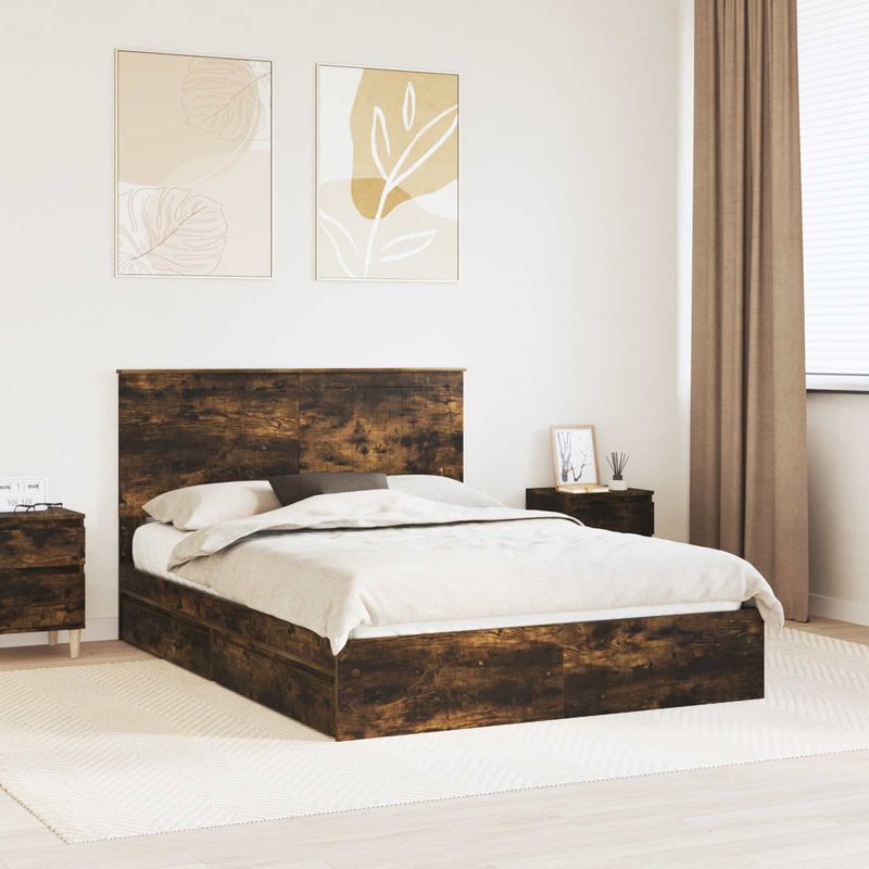 Casa si Gradina - Mobilier - Paturi si accesorii - Paturi - Pat cu storage Stejar fumuriu 135 x 190 cm Lemn compozit - Infinity.ro