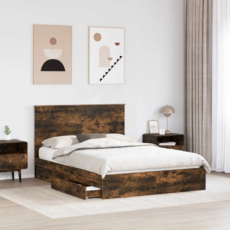 Casa si Gradina - Mobilier - Paturi si accesorii - Paturi - Pat cu storage Stejar fumuriu 135 x 190 cm Lemn compozit - Infinity.ro