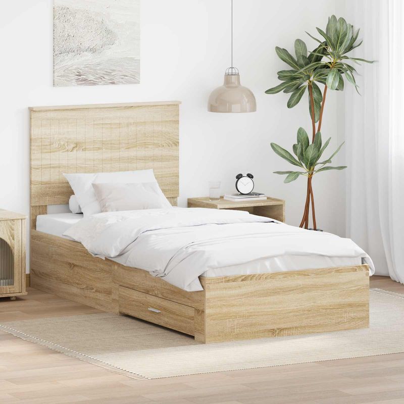 Casa si Gradina - Mobilier - Paturi si accesorii - Paturi - Cadru de pat cu sertar Stejar Sonoma 90 x 190 cm Lemn compozit - Infinity.ro
