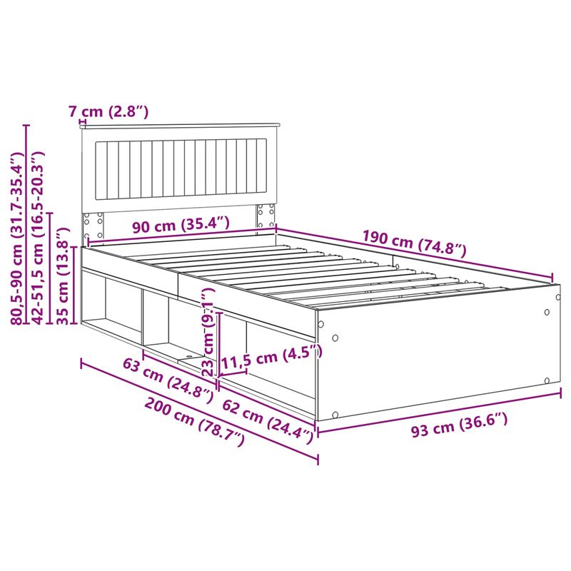 Casa si Gradina - Mobilier - Paturi si accesorii - Paturi - Cadru de pat Stejar inchis 90 x 190 cm Lemn de pin masiv - Infinity.ro
