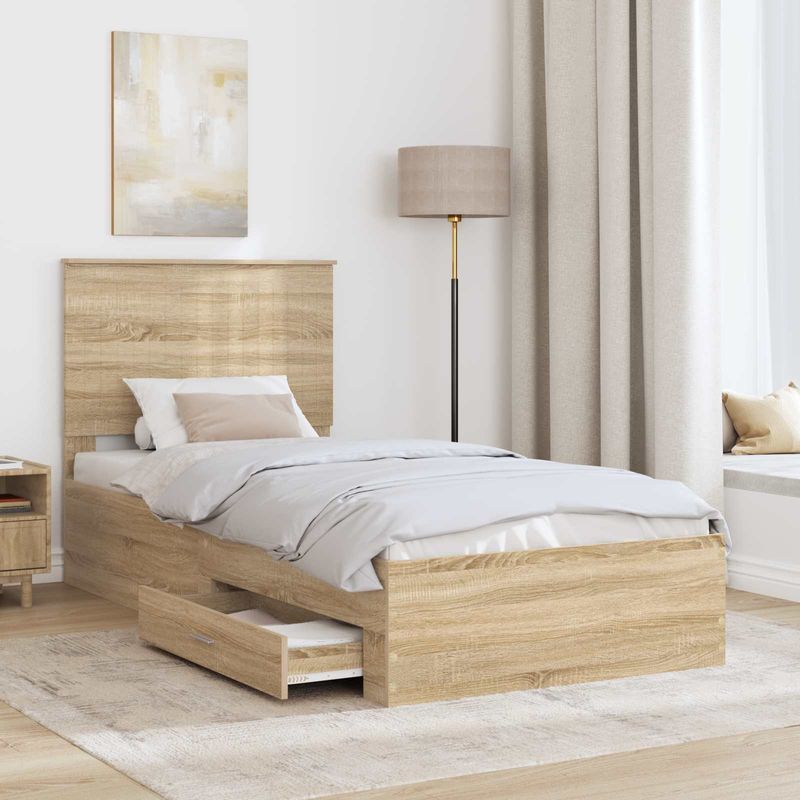 Casa si Gradina - Mobilier - Paturi si accesorii - Paturi - Cadru de pat cu sertar Stejar Sonoma 90 x 190 cm Lemn compozit - Infinity.ro