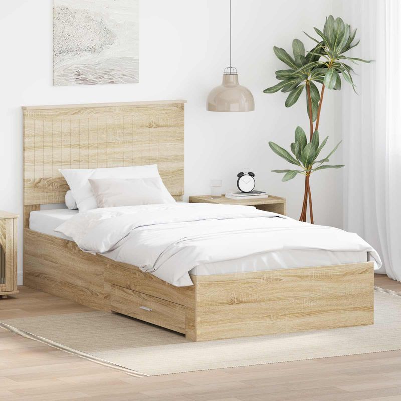 Casa si Gradina - Mobilier - Paturi si accesorii - Paturi - Cadru de pat cu sertar Stejar Sonoma 100 x 200 cm Lemn compozit - Infinity.ro