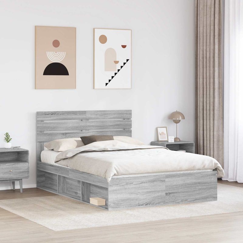 Casa si Gradina - Mobilier - Paturi si accesorii - Paturi - Cadru de pat Gri Sonoma 140 x 200 cm Lemn de pin masiv - Infinity.ro