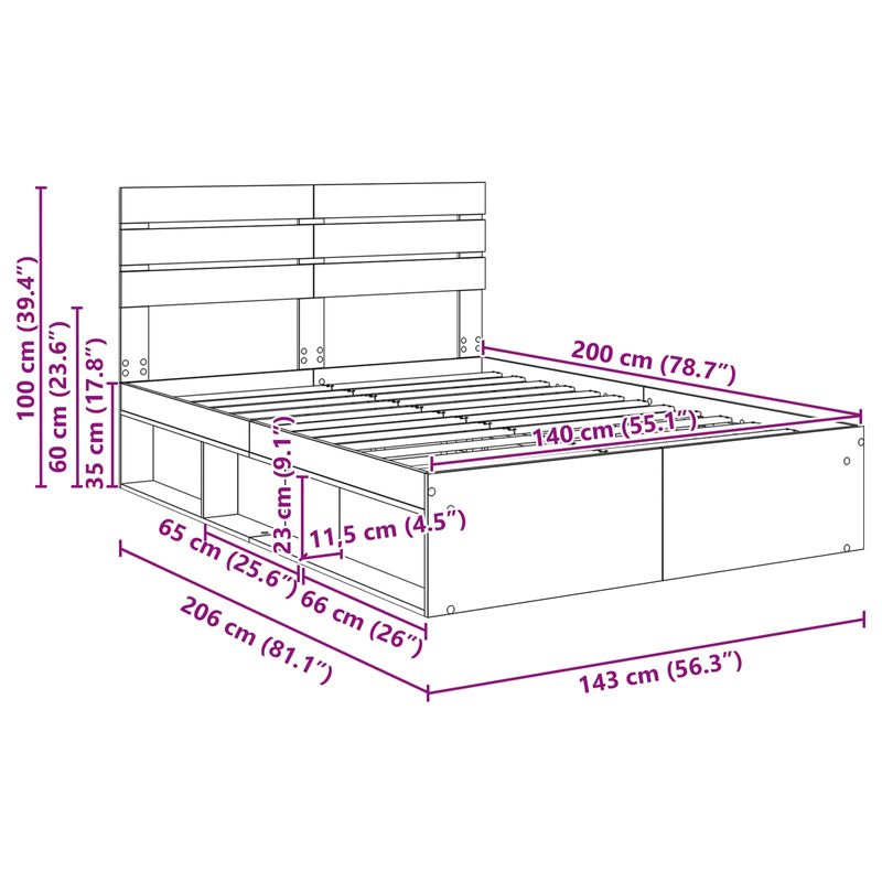 Casa si Gradina - Mobilier - Paturi si accesorii - Paturi - Cadru de pat Gri Sonoma 140 x 200 cm Lemn de pin masiv - Infinity.ro