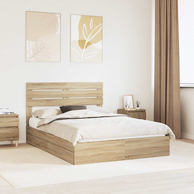 Casa si Gradina - Mobilier - Paturi si accesorii - Paturi - Pat cu storage Stejar Sonoma 140 x 190 cm Lemn compozit - Infinity.ro