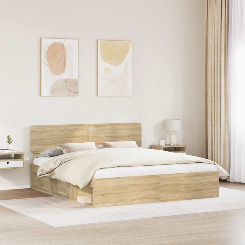 Casa si Gradina - Mobilier - Paturi si accesorii - Paturi - Cadru de pat cu headboard Sonoma 200 x 200 cm Lemn de pin masiv - Infinity.ro