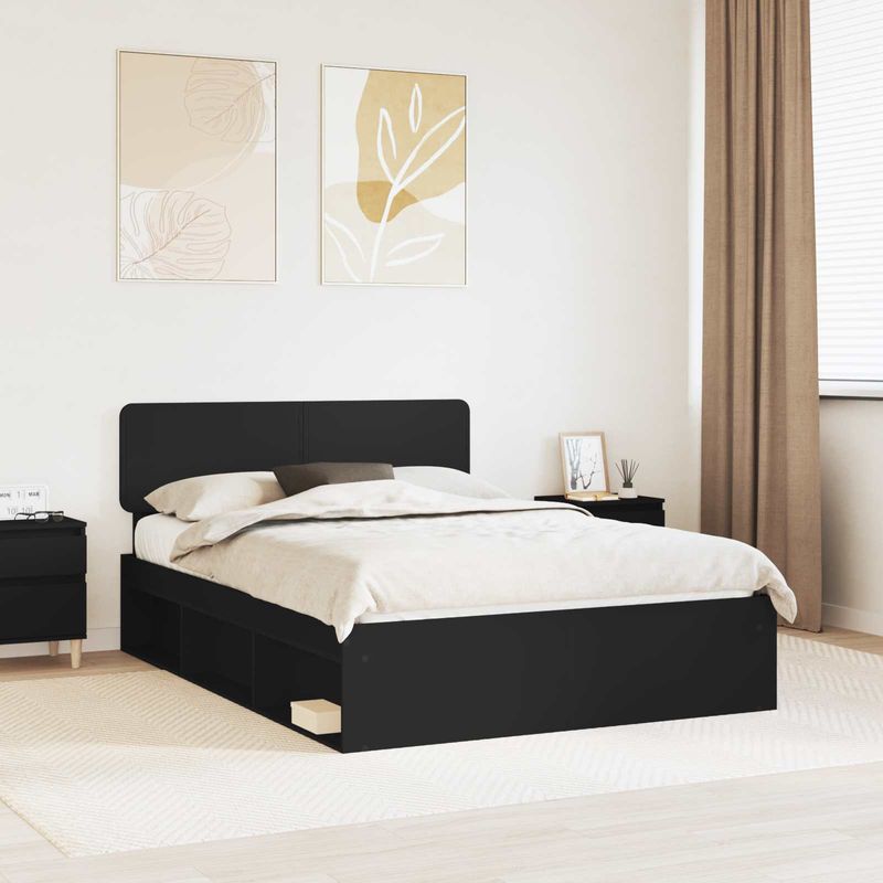 Casa si Gradina - Mobilier - Paturi si accesorii - Paturi - Cadru de pat cu headboard Negru 160 x 200 cm Lemn de pin masiv - Infinity.ro