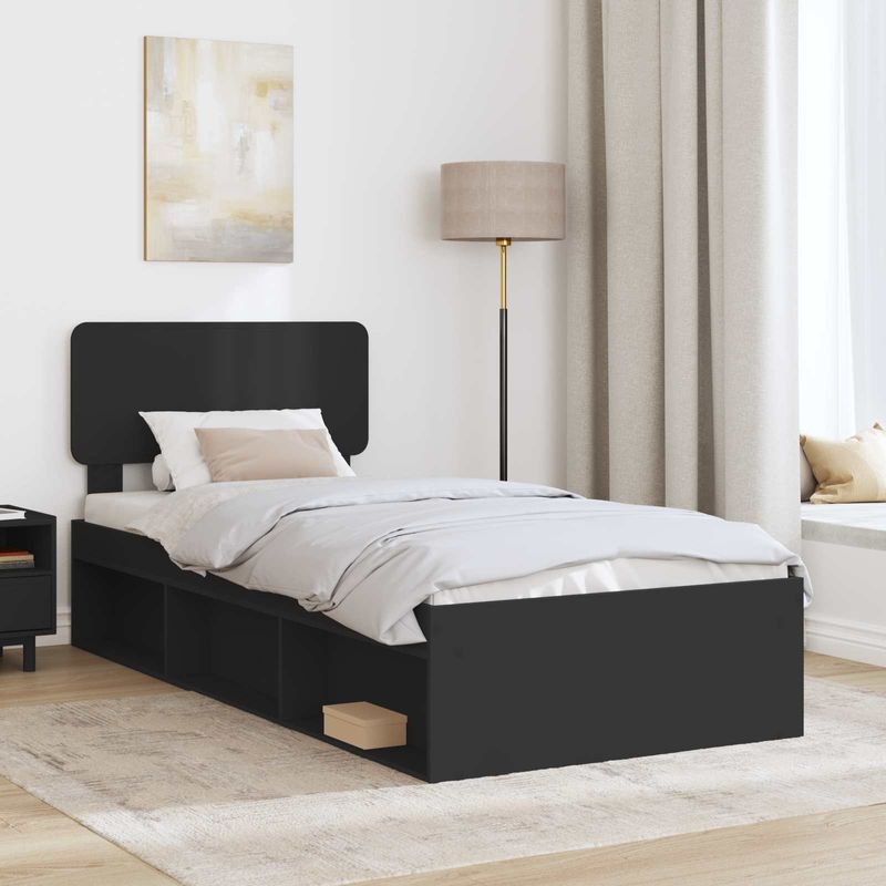 Casa si Gradina - Mobilier - Paturi si accesorii - Paturi - Cadru de pat cu headboard Negru 90 x 200 cm Lemn de pin masiv - Infinity.ro
