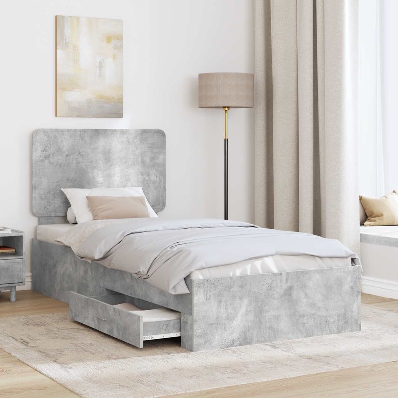 Casa si Gradina - Mobilier - Paturi si accesorii - Paturi - Cadru de pat cu sertar Gri din beton 100 x 200 cm Lemn compozit - Infinity.ro
