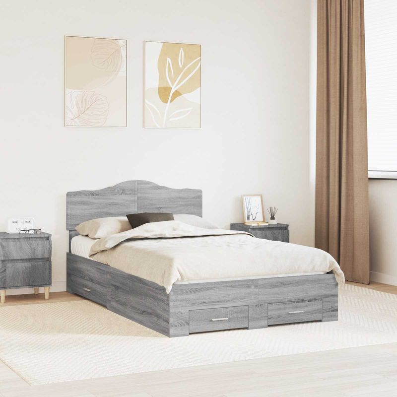 Casa si Gradina - Mobilier - Paturi si accesorii - Paturi - Cadru de pat cu sertar Gri Sonoma 120 x 190 cm Lemn compozit - Infinity.ro