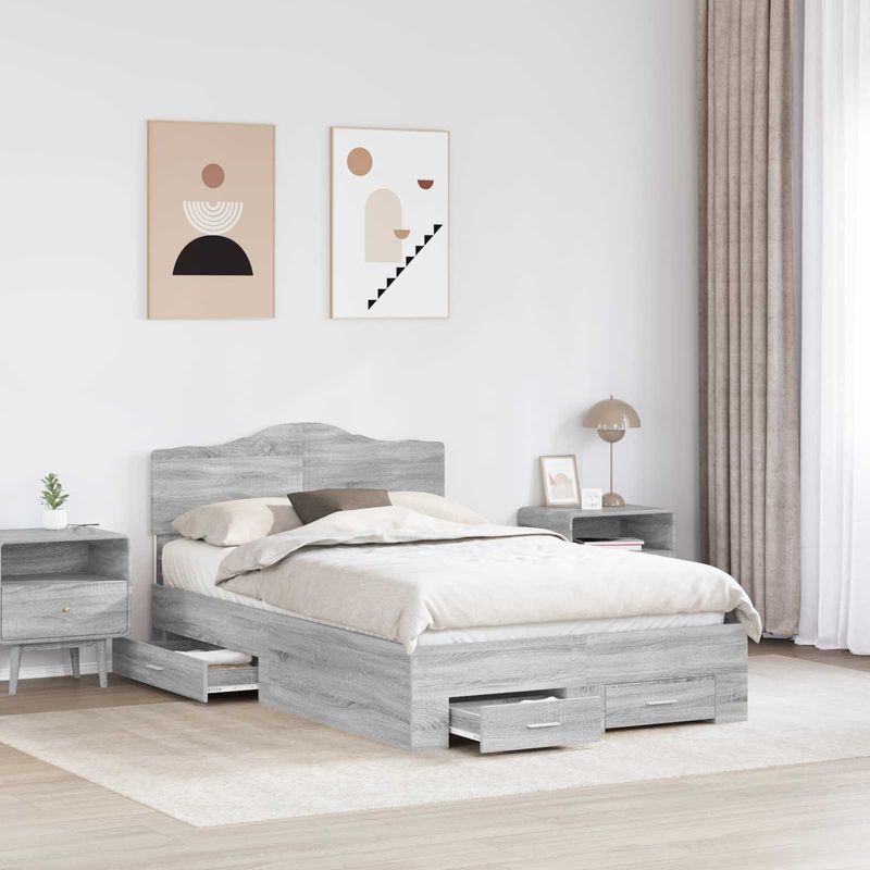Casa si Gradina - Mobilier - Paturi si accesorii - Paturi - Cadru de pat cu sertar Gri Sonoma 120 x 190 cm Lemn compozit - Infinity.ro